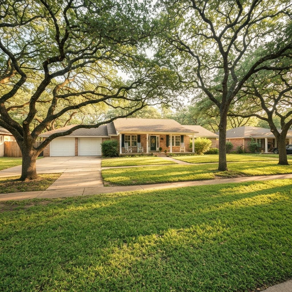 Allandale Austin TX 1950s ranch homes on shaded tree-lined street