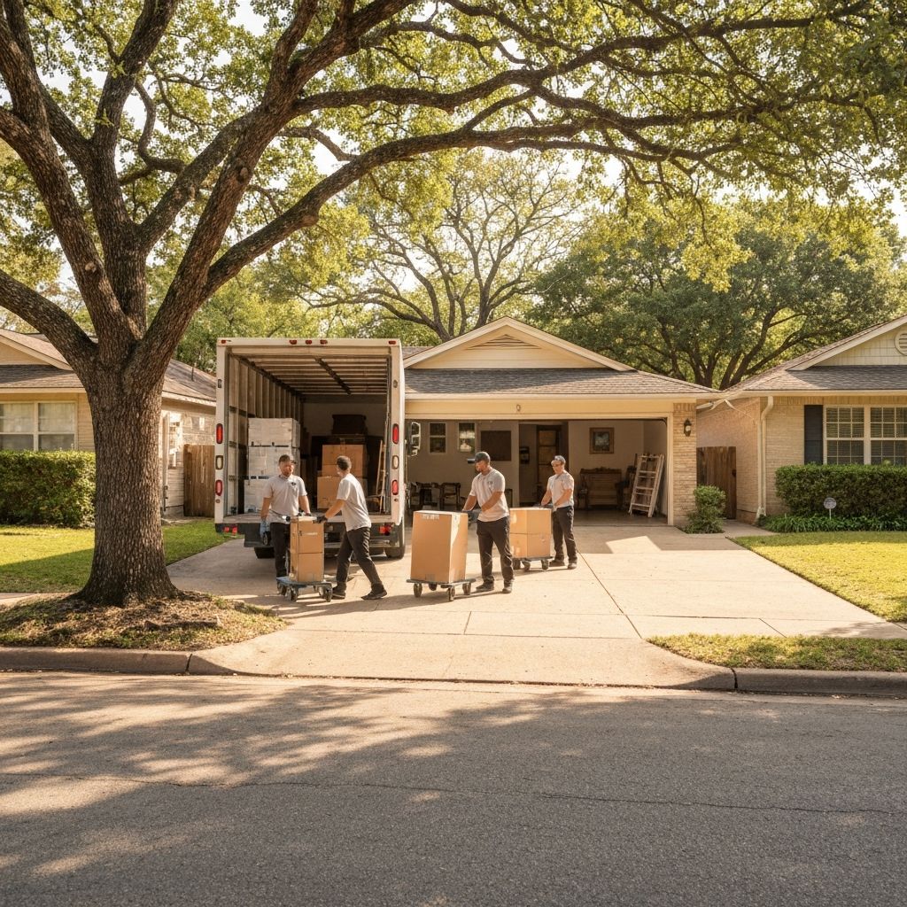 Professional movers at a ranch-style home in Allandale Austin TX