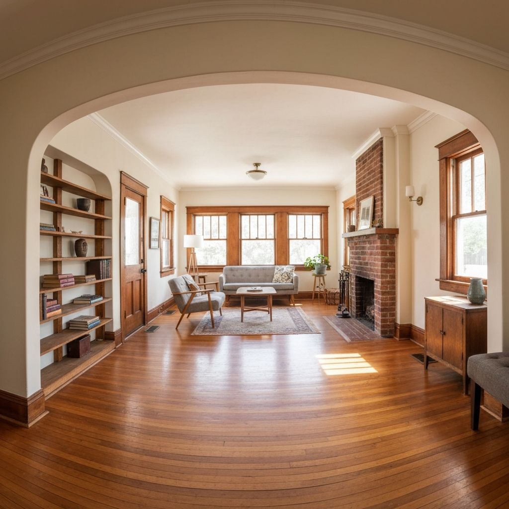 1940s craftsman bungalow interior Austin TX hardwood floors