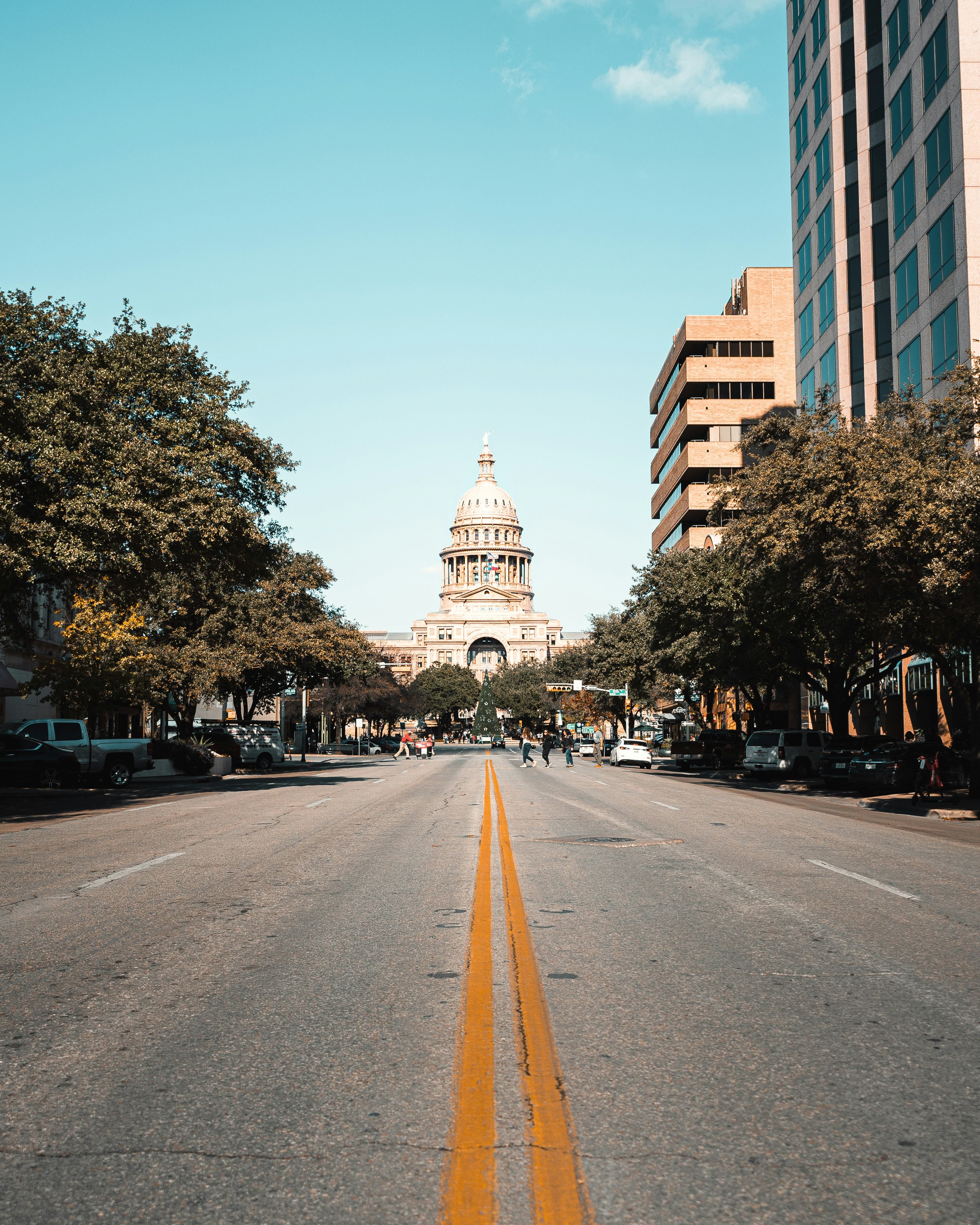 View down Congress Avenue toward the Texas State Capitol building in Austin
