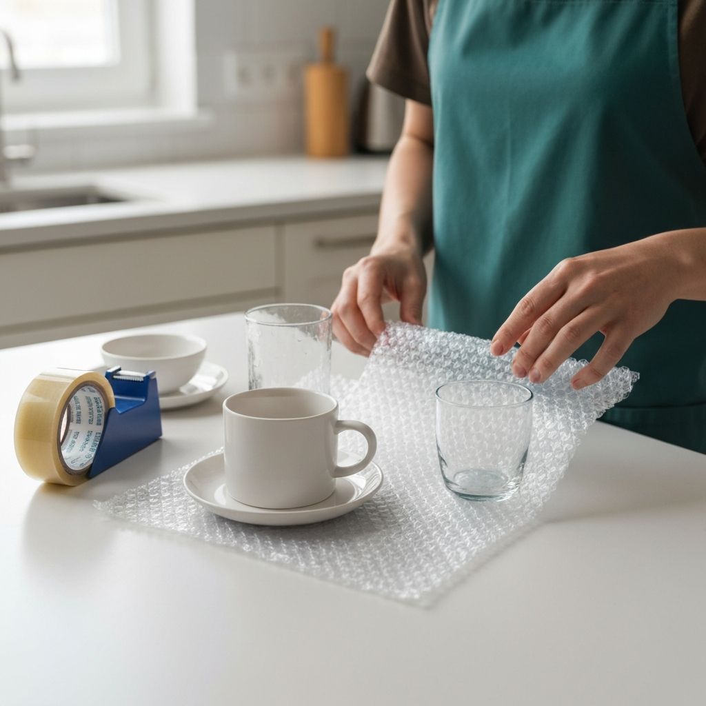 Bubble wrap protecting fragile items for a move