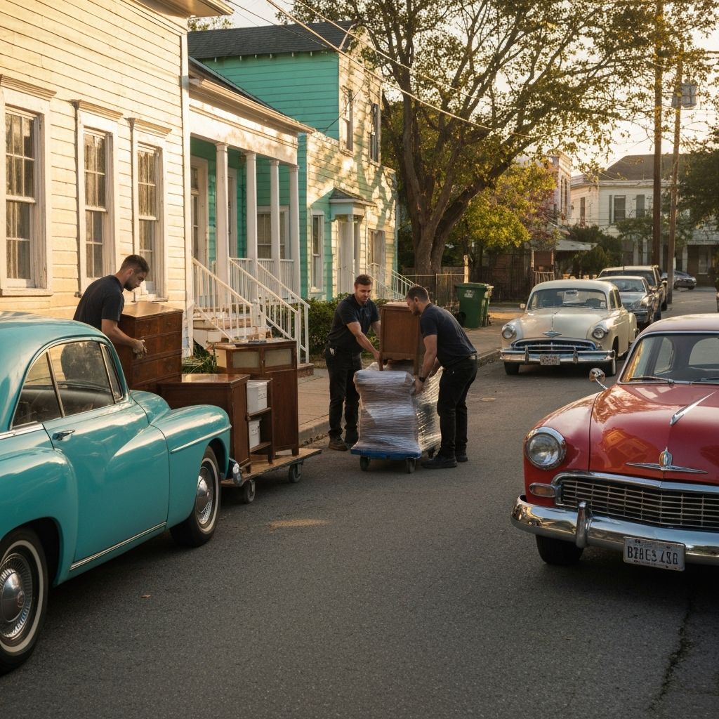 Professional movers carefully handling vintage furniture in North Loop Austin TX