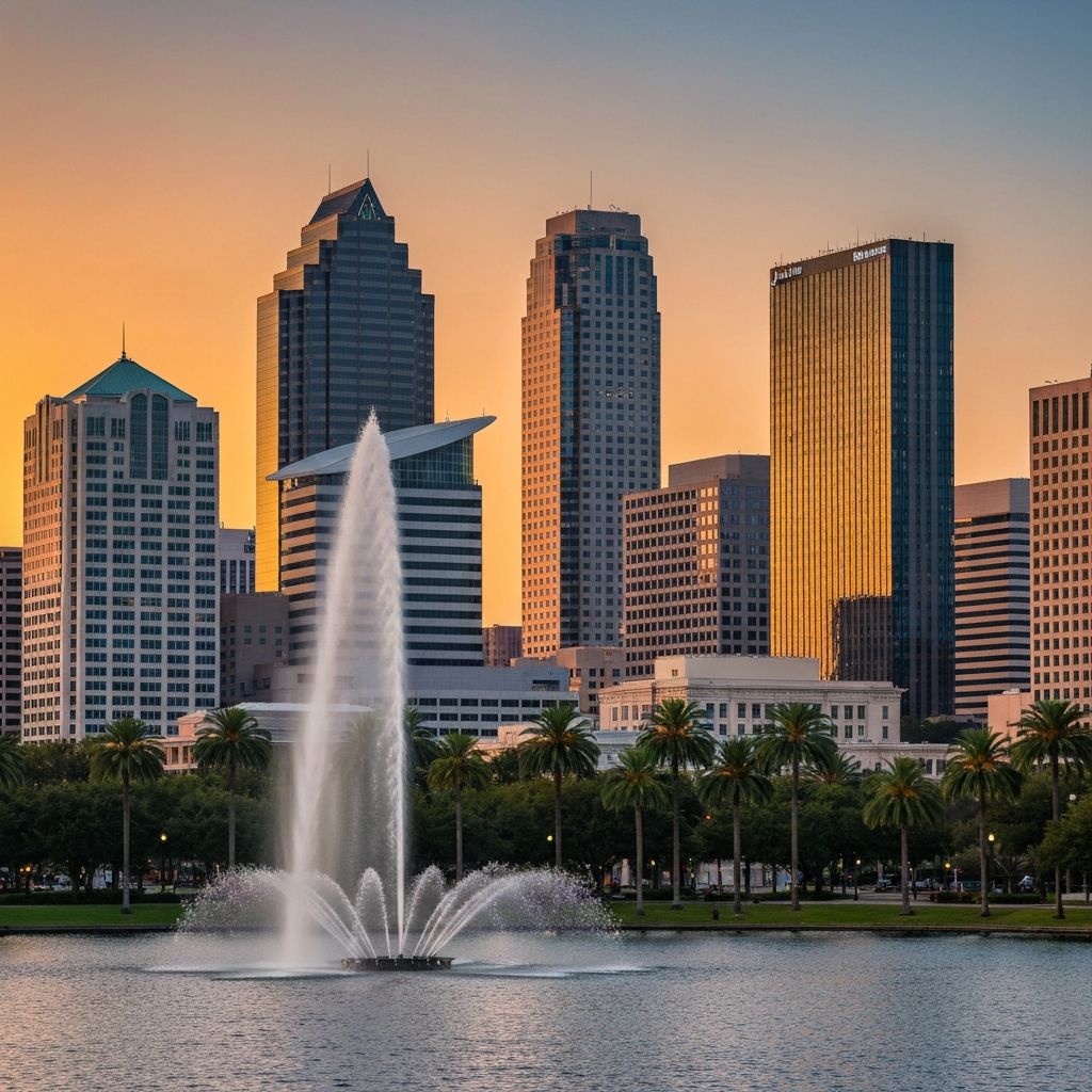 Orlando Florida Downtown Skyline with Lake Eola - Professional Moving Services in the City Beautiful