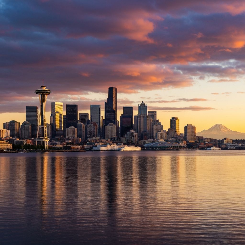 Seattle Washington skyline with Space Needle and Mount Rainier — MOVEPack movers