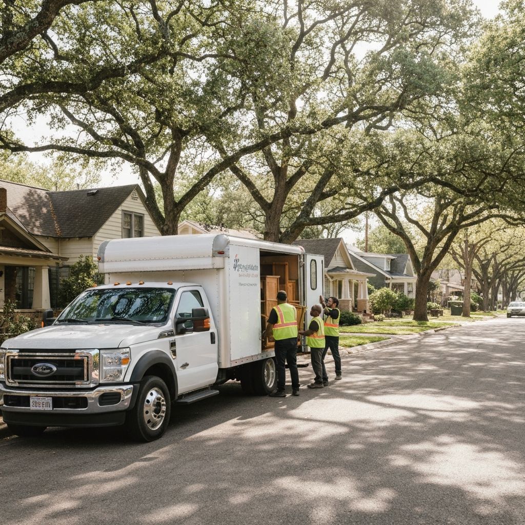 Professional movers with truck in South Austin TX bungalow neighborhood