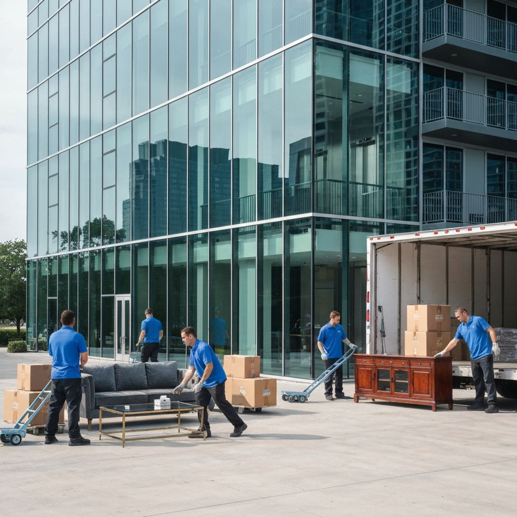 Professional movers at The Domain Austin high-rise loading dock